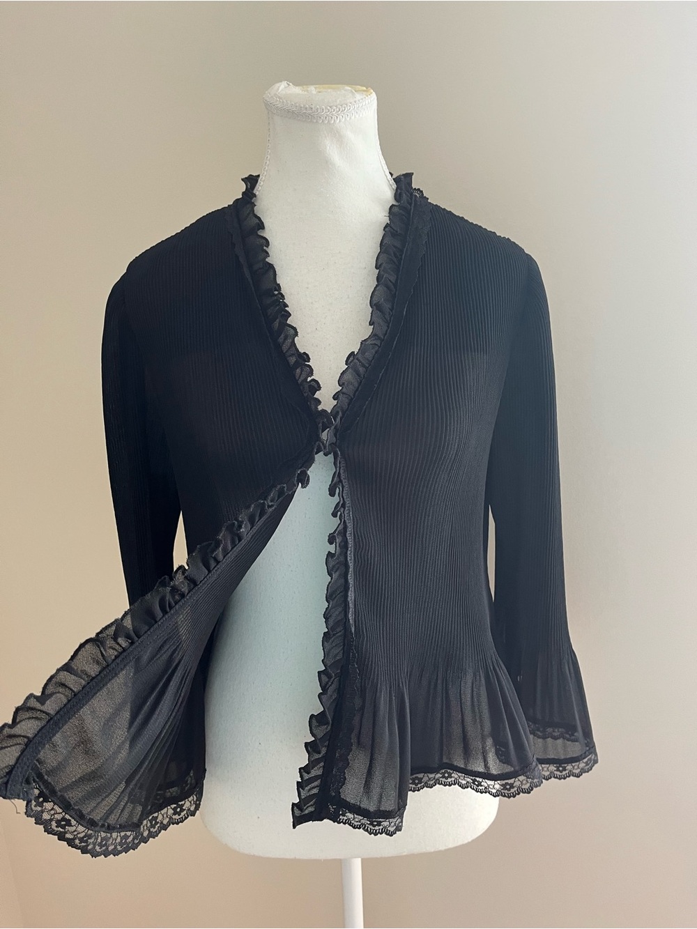 Emma James Black Ruffled Neck Pleated Dress